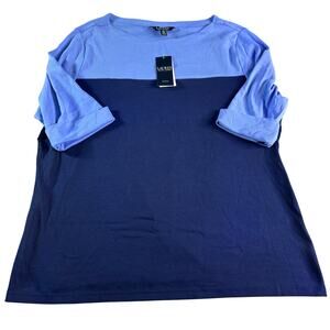 Lauren Ralph Lauren 3X Blue Colorblock Top Cotton Stretch NWT Plus Size